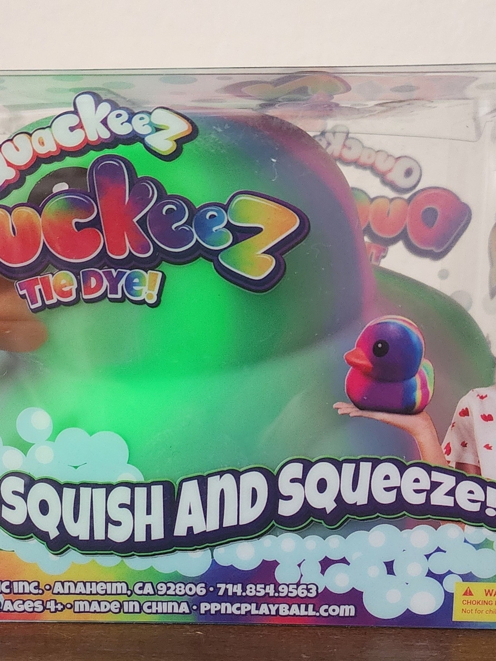 Pinc Tie-Dye Duck Squishy in Green, Purple, Pink